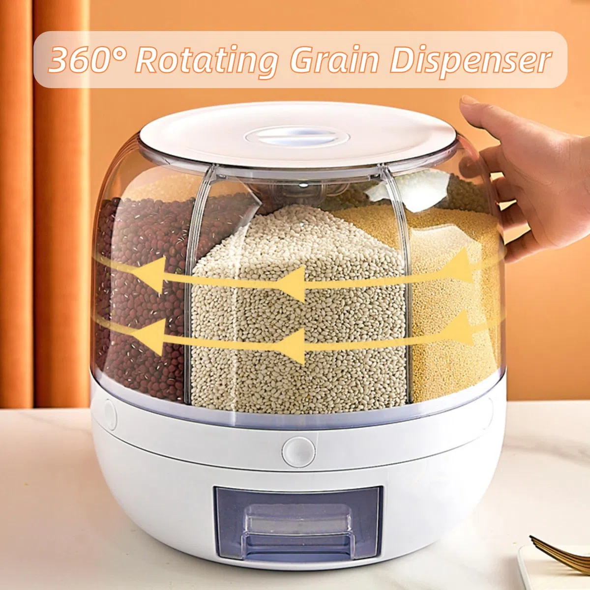 Distributeur De Céréales, Boîte De Stockage De Grains Rotative à 360 °, Distributeur De Riz, Conteneur De Grains à 6 Compartiments, Distributeur de rangement De Riz Pour Magasin De Cuisine
