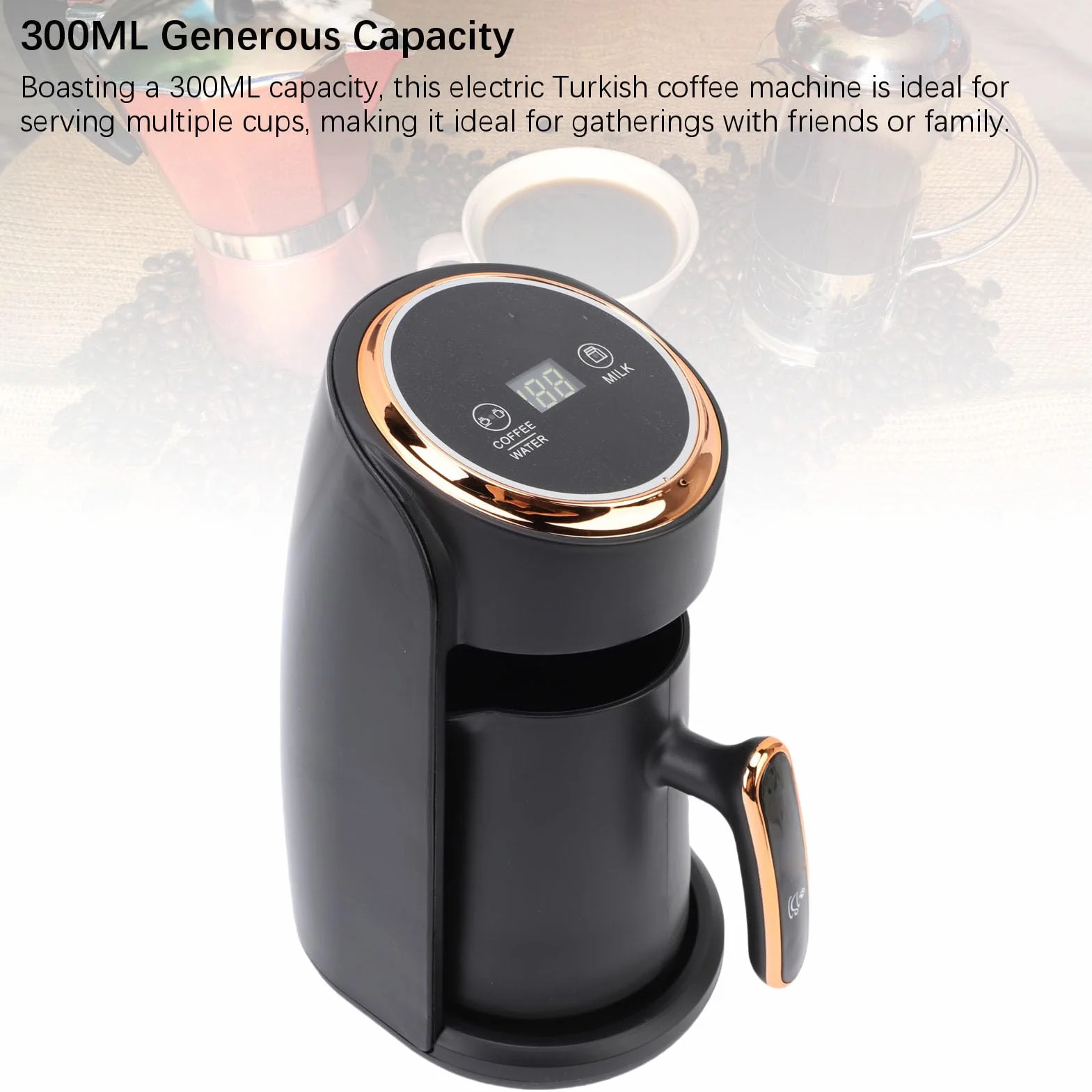 SIXRUN Cafetière Turque Électrique 600W, Machine à Café en Acier Inoxydable 300ml, Anti-débordement, Chauffage Rapide, pour Bureau et Maison
