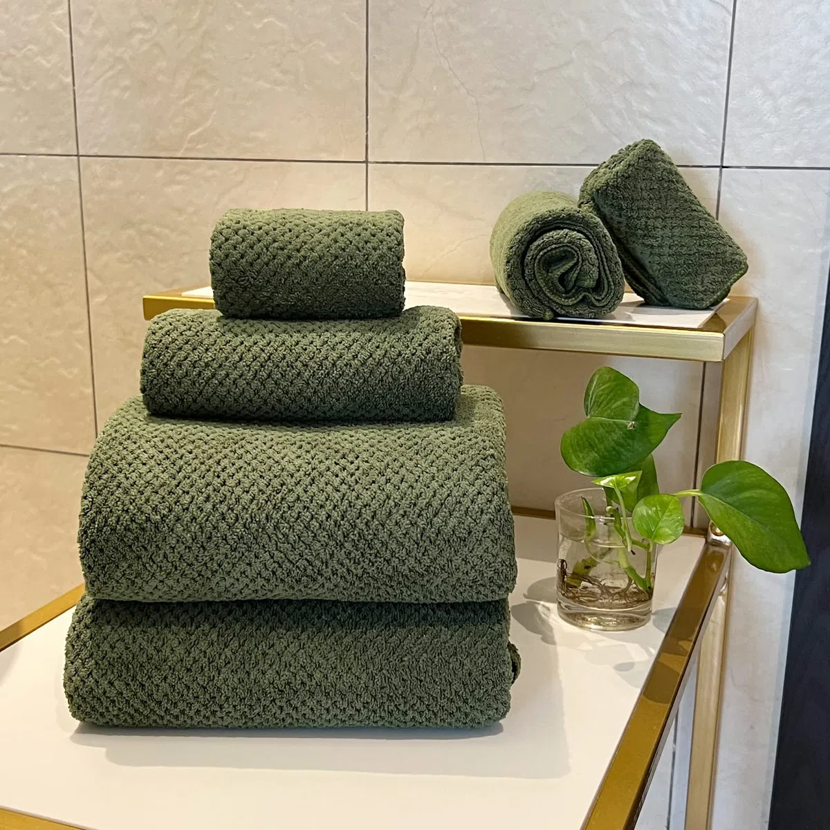 ANYBOY Serviette de Bain 80% Polyester Green, Bath Towel Set 6-Piece,Drap de Bain 200x100