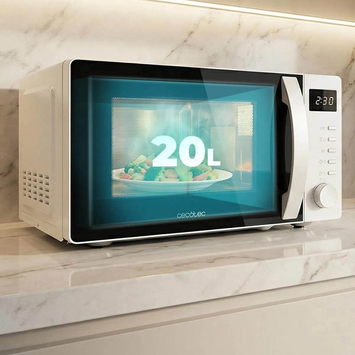 Cecotec Micro-ondes Digital Proclean 5005 White. 700W, 20L, Technologie 3DWave, 5 Niveaux de Puissance, Minuterie 30 Min, Décongélation, Écran avec Horloge, Repas Prêts en un Instant