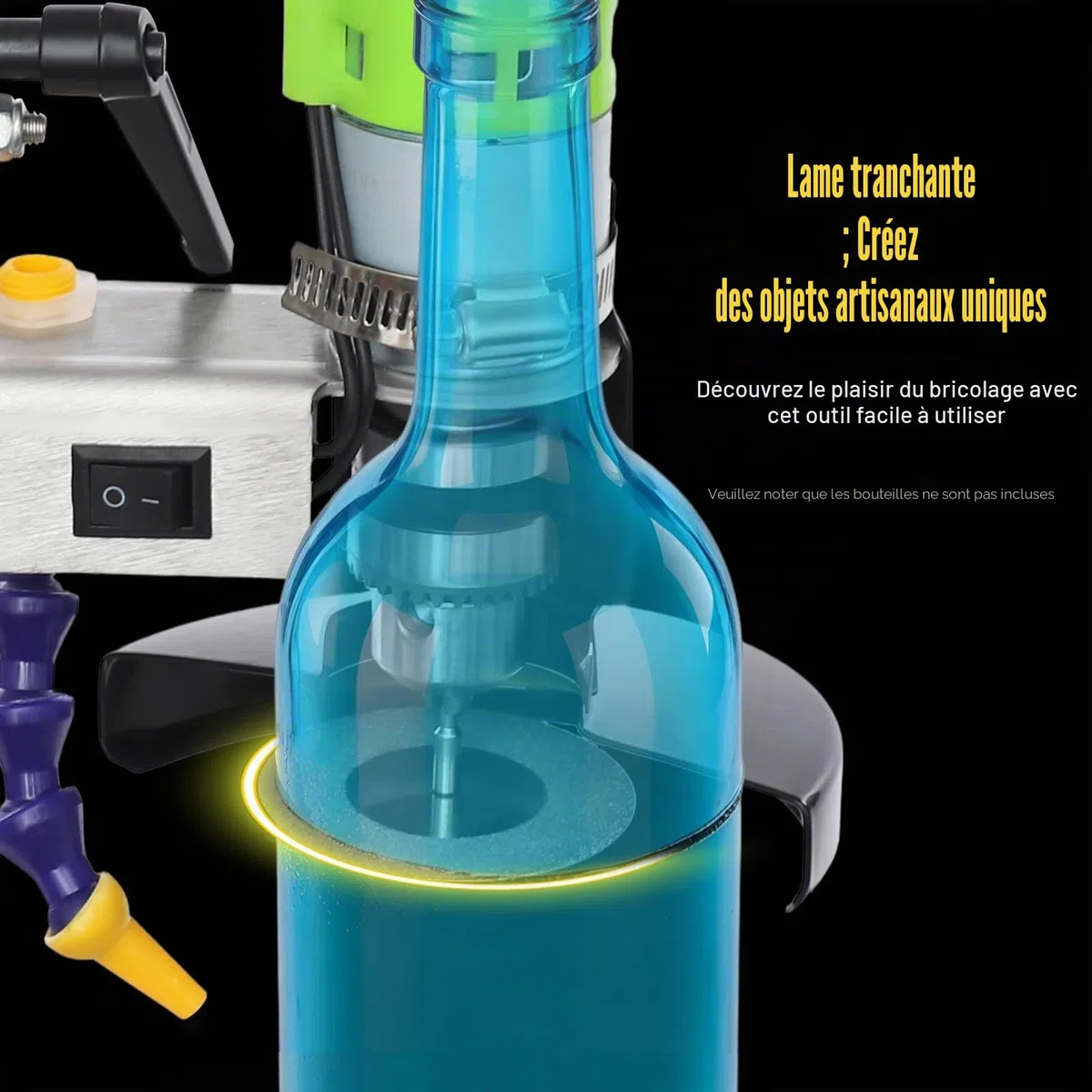 SHZICMY Coupe-bouteille électrique en verre, 150 W, vitesse réglable 2000-6000 tr/min, kit de coupe-bouteille pour bouteilles de vin/verre de mer/artisanat, pot de fleurs à faire soi-même