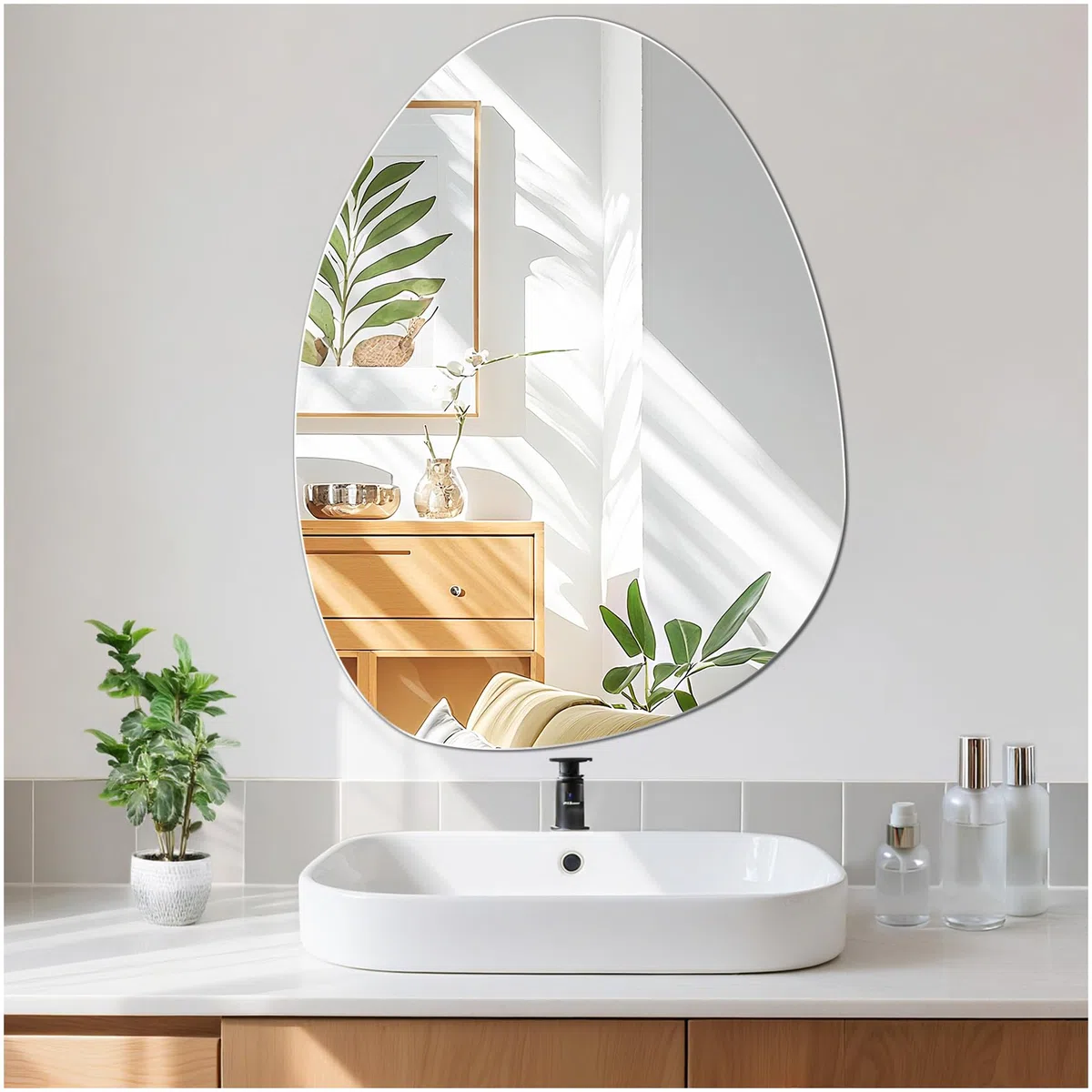 Grand Miroir Asymétrique 60 x 45 cm Miroir Mural Ovale Irrégulier Verre HD décoratif Moderne Miroir Salle de Bain Chambre Salon Entrée