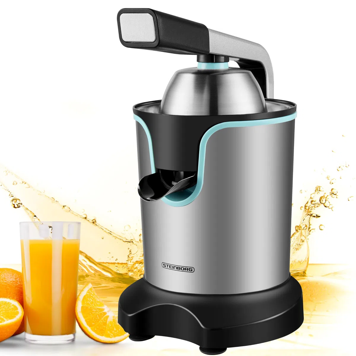 Steinborg Presse-agrumes, électrique, 800 W, acier inoxydable, démarrage, arrêt automatique, passe au lave-vaisselle