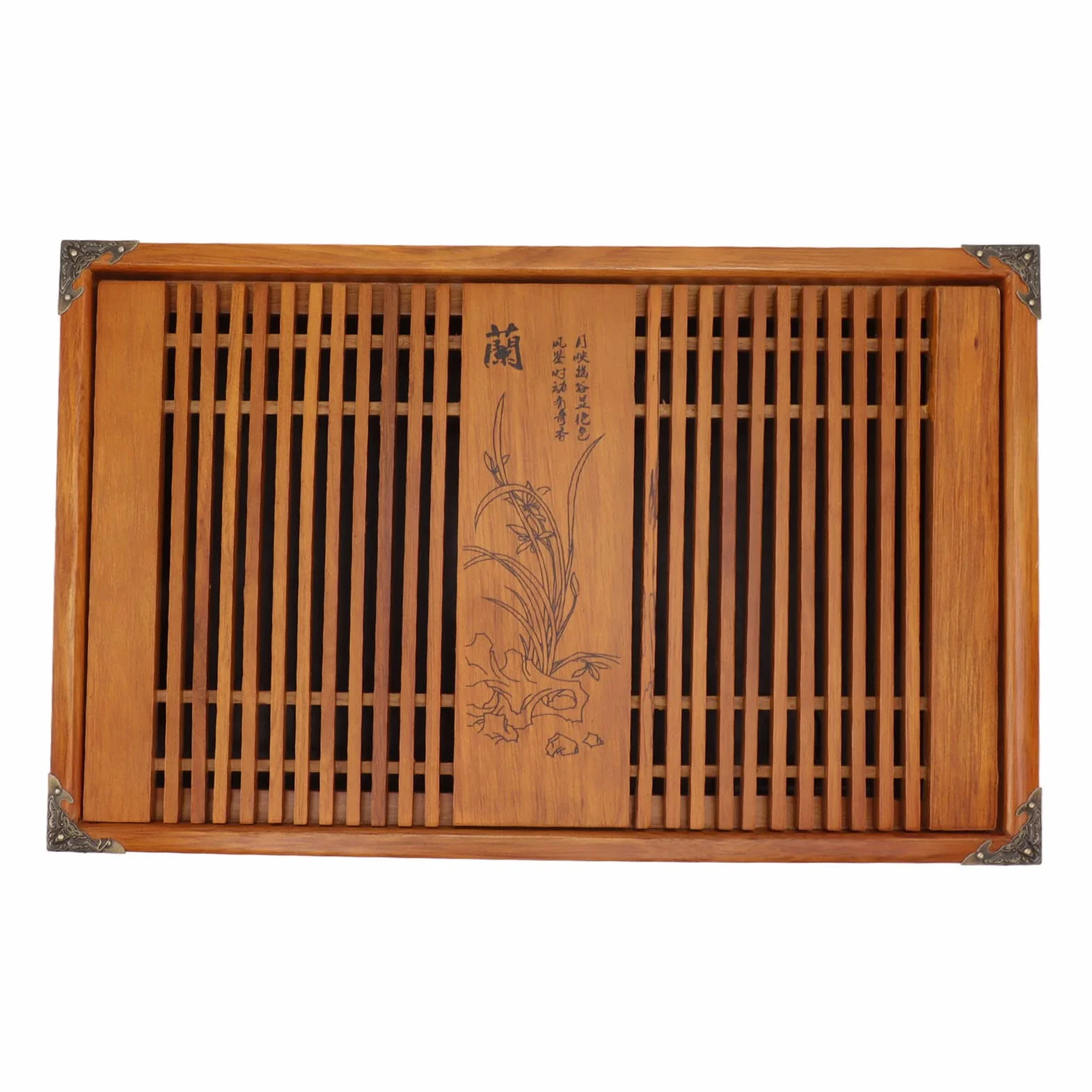 Kungfu Plateau à thé Chinois Gongfu Plateau à thé Drainage Stockage de L'eau Table à thé en Bois avec Tuyau de Vidange Exécution Exquise (Orchidée jaune)