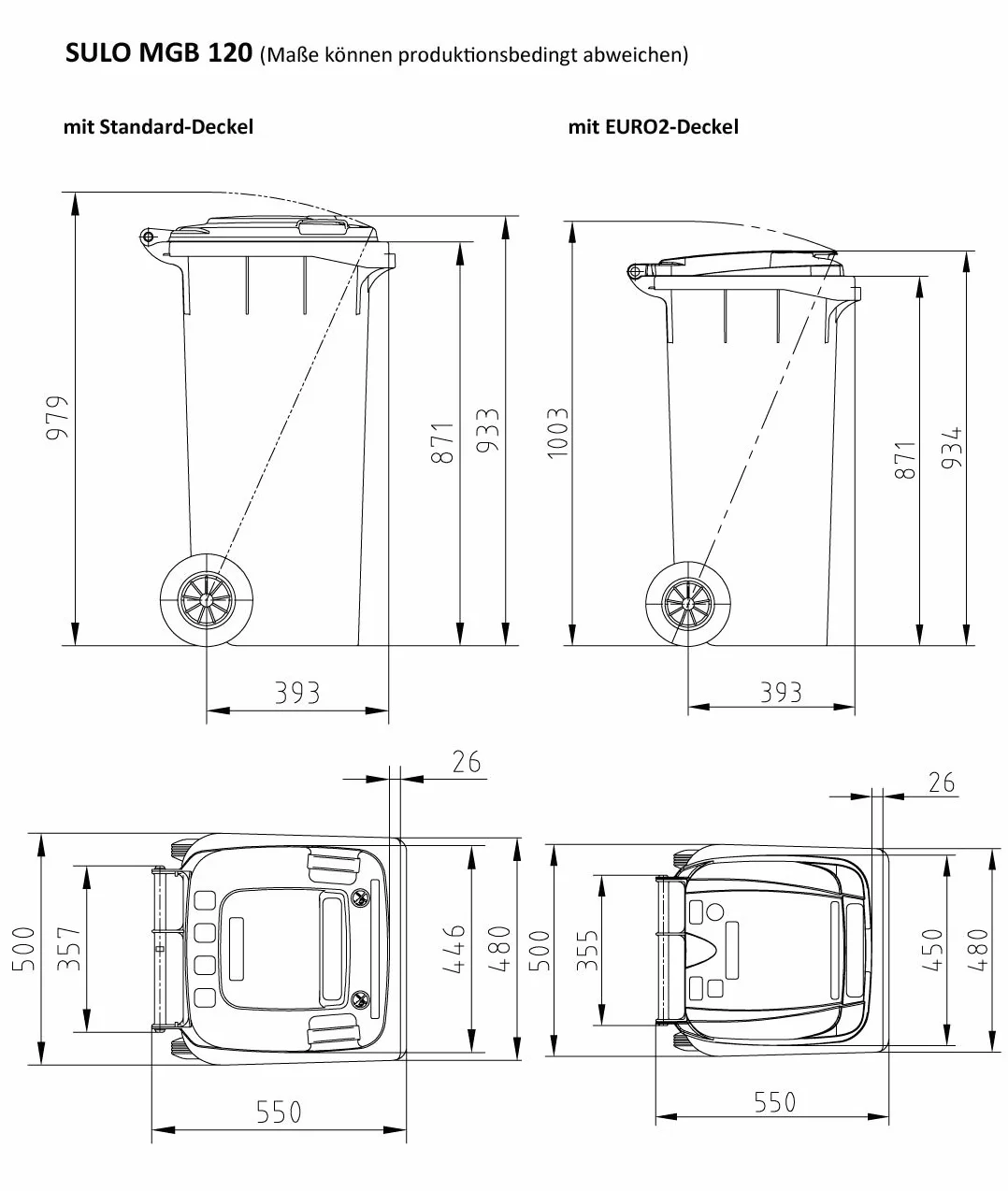 SULO Conteneur à ordures MGB 120 L, Gris/couvercle Bleu (22146)