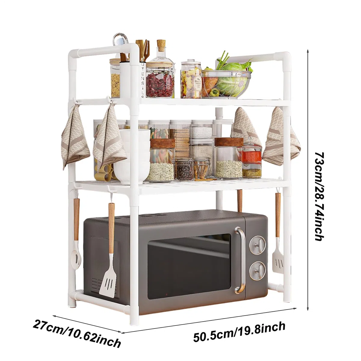 Étagère de Four à Micro-Ondes, étagère avec Crochets, Organiseur de comptoir de Cuisine – Étagère de Rangement Utilitaire réglable et Robuste pour la Cuisine