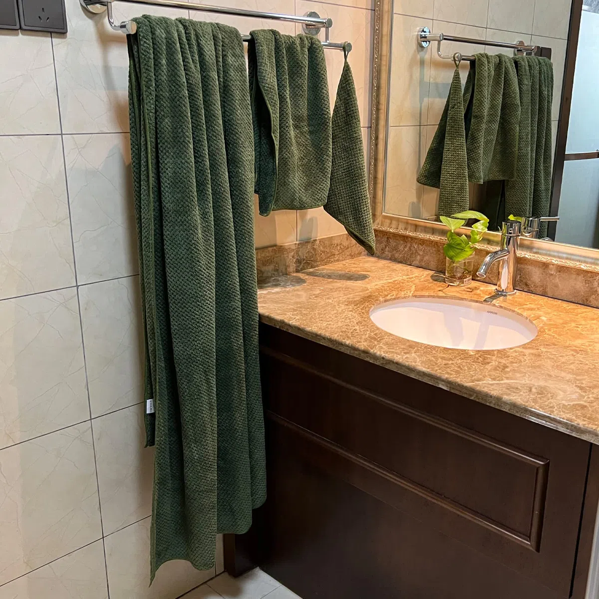 ANYBOY Serviette de Bain 80% Polyester Green, Bath Towel Set 6-Piece,Drap de Bain 200x100
