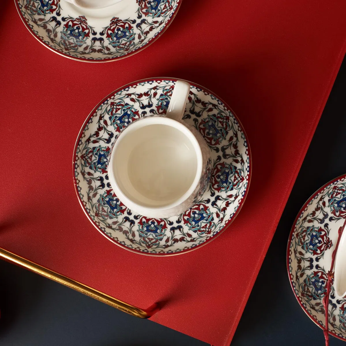 KARACA Nakkash Set de tasses à café turques Pour 6 personnes, 12 pièces, 90 ml, 6x tasses à expresso et 6x soucoupes, Tasses à moka, Set de tasses à expresso en porcelaine, Cappuccino