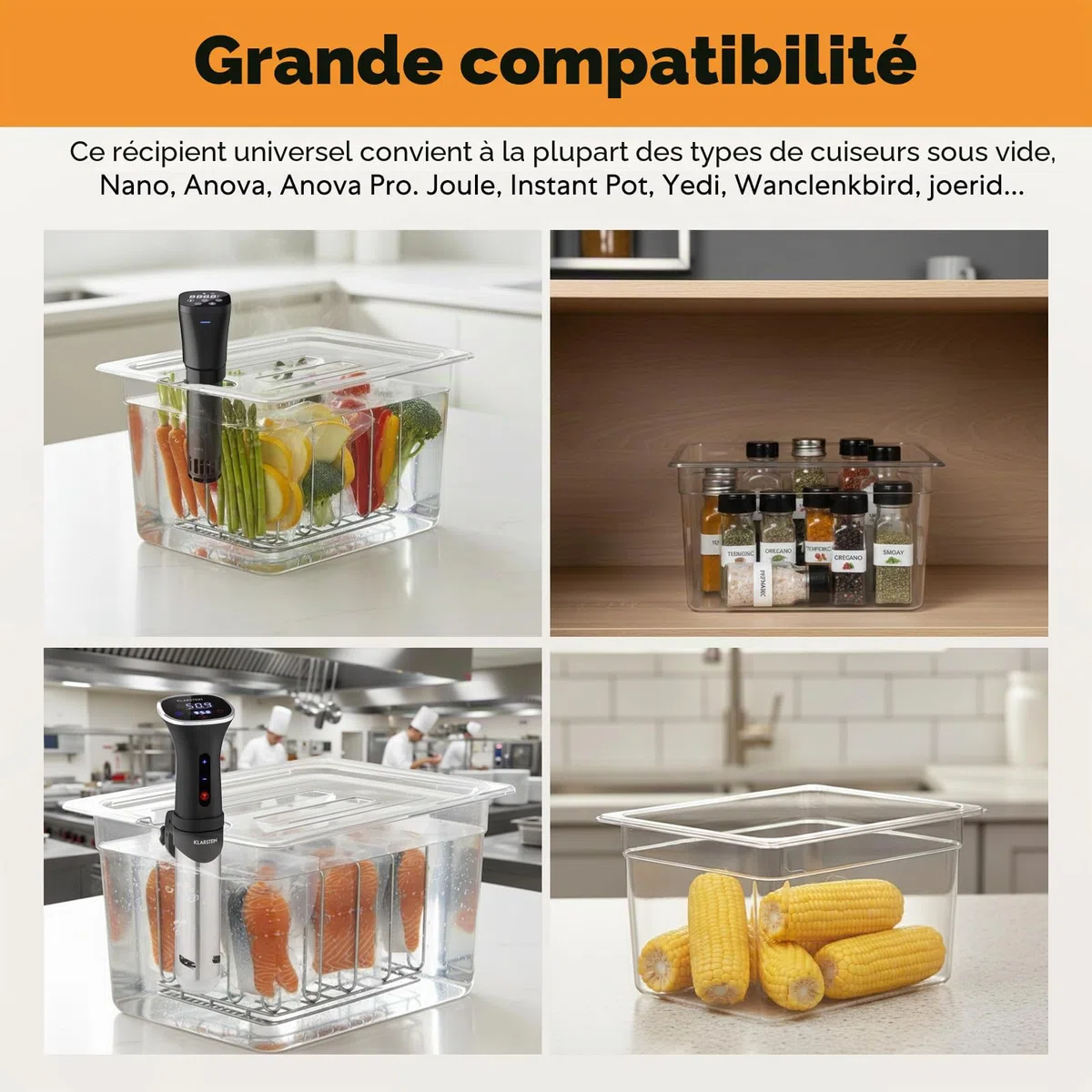 Conteneur Cuisson 11L sous Vide Basse Température avec Pour Cuiseur Sous Vide Récipient de cuisson sous vide avec couvercle et grille, Récipient Transparent Multifonction (sans BPA)