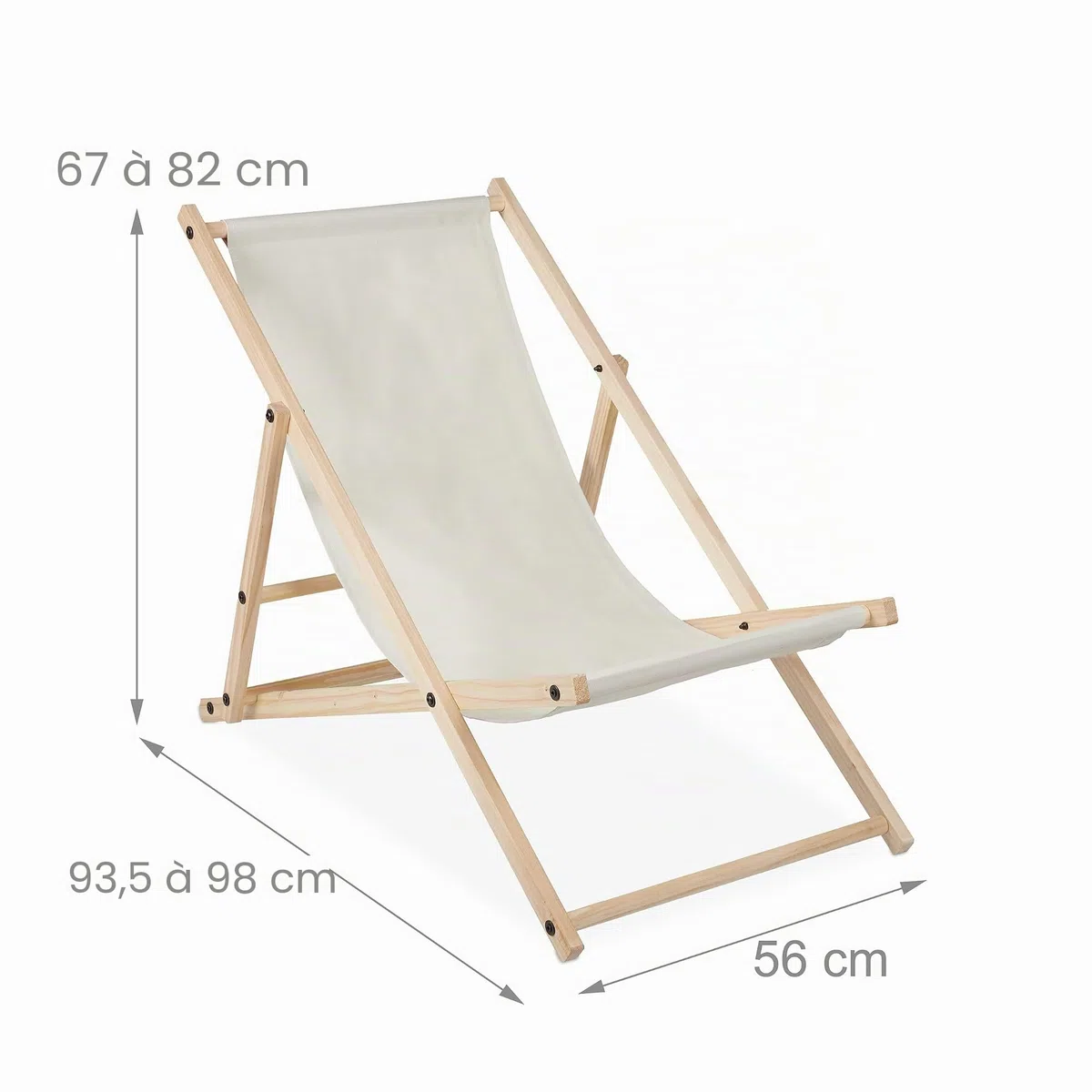 Relaxdays Chaise Longue Pliable, réglable, en Bois de pin & en Polyester, pour Jardin, Plage et Balcon, Beige