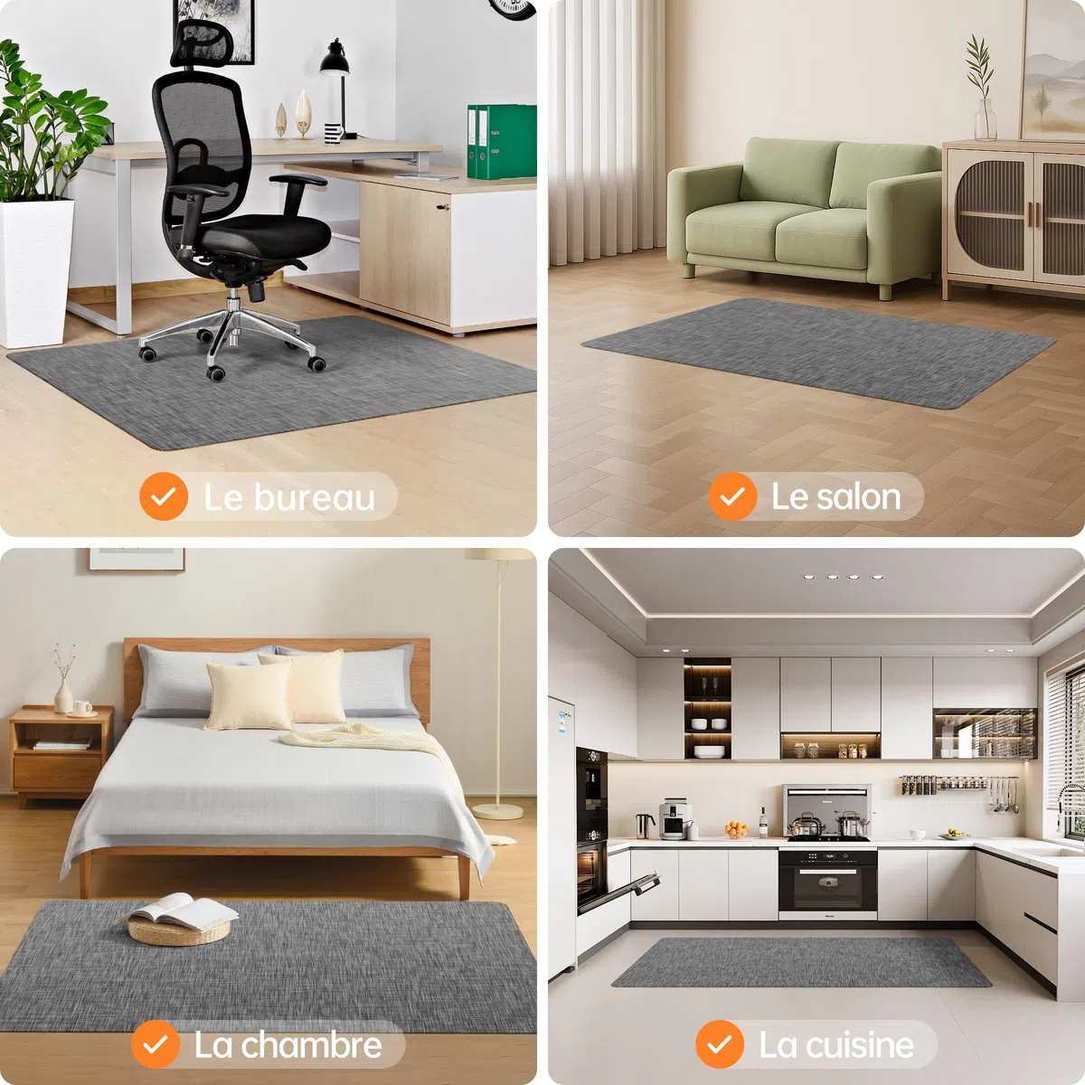 Tapis Chaise de Bureau, 91x122cm Grand Tapis Protection pour Sols Durs en PVC Antidérapant Renforcé, pour Bureau à Domicile ou Professionnel - Gris Foncé