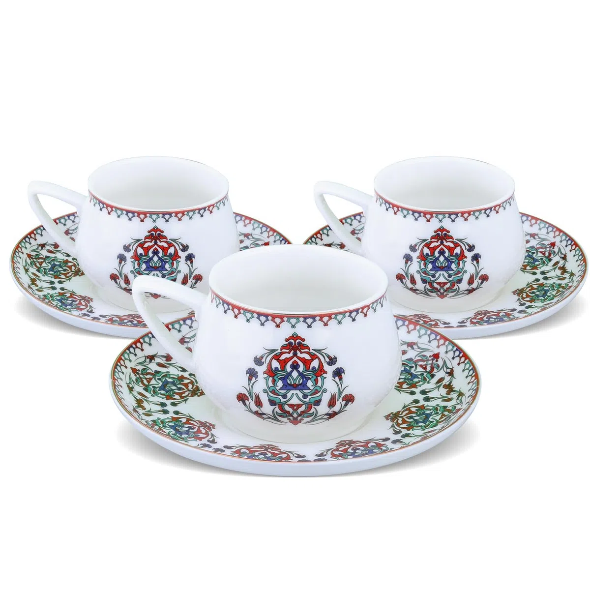 KARACA Nakkash Set de tasses à café turques Pour 6 personnes, 12 pièces, 90 ml, 6x tasses à expresso et 6x soucoupes, Tasses à moka, Set de tasses à expresso en porcelaine, Cappuccino