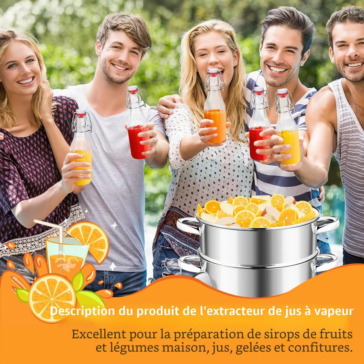 8L Extracteur de jus à Vapeur, Extracteur de jus pour Fruits et légumes, convient à tous les types de cuisinières, y compris l'induction, INOX | Ø 26 cm