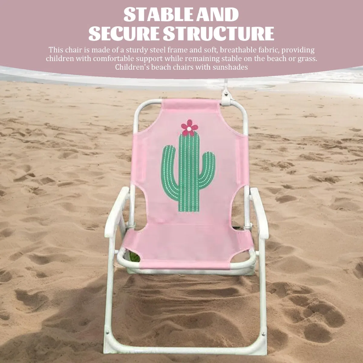Chaise de Plage pour Enfants avec Parapluie, Pliable et détachable Portable Tissu Oxford Chaise de Plage pour Enfants Mignon avec canopée pour l'été extérieur, Cactus
