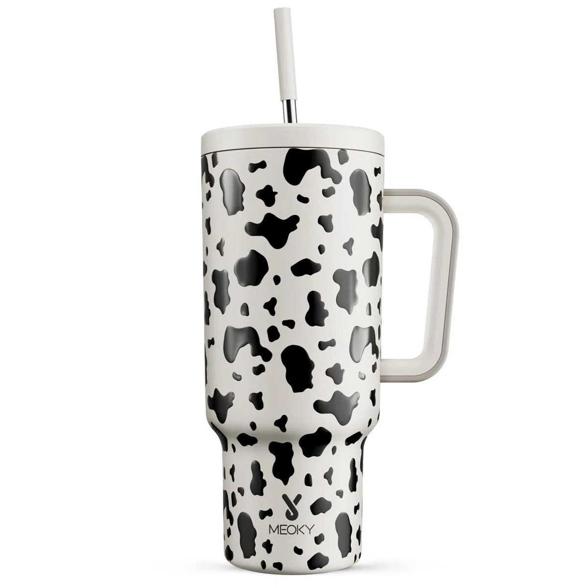 Meoky Gobelet de 1200 ml avec paille et couvercle, gobelet isotherme avec poignée, tasse de voyage en acier inoxydable pour femme, 100 % étanche, garde au froid pendant 34 heures ou au chaud pendant