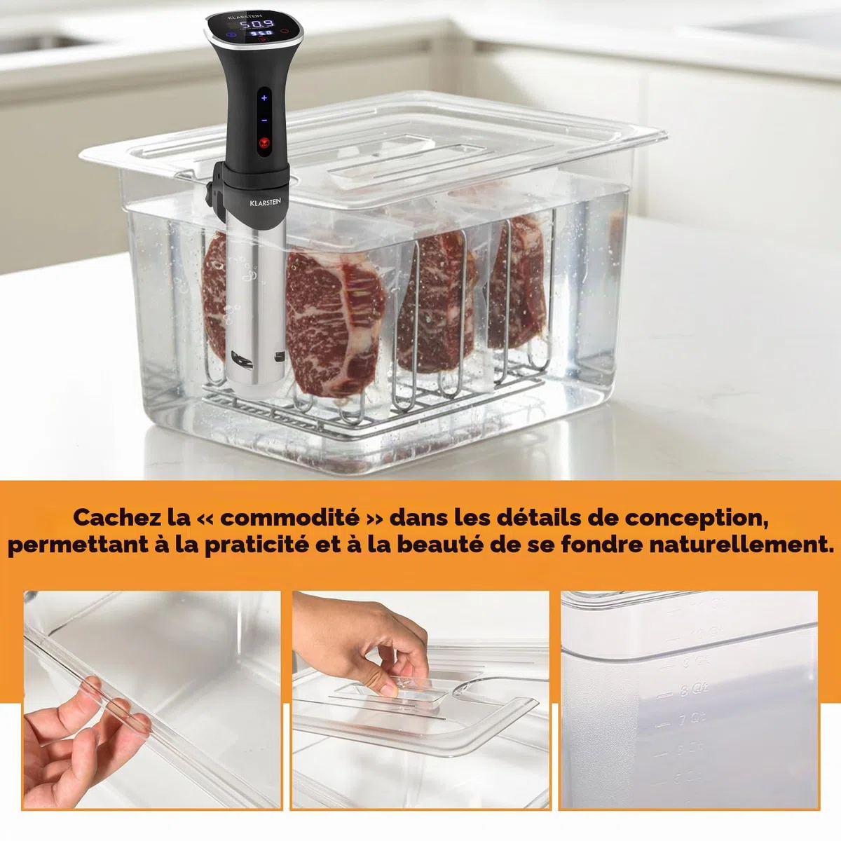 Conteneur Cuisson 11L sous Vide Basse Température avec Pour Cuiseur Sous Vide Récipient de cuisson sous vide avec couvercle et grille, Récipient Transparent Multifonction (sans BPA)