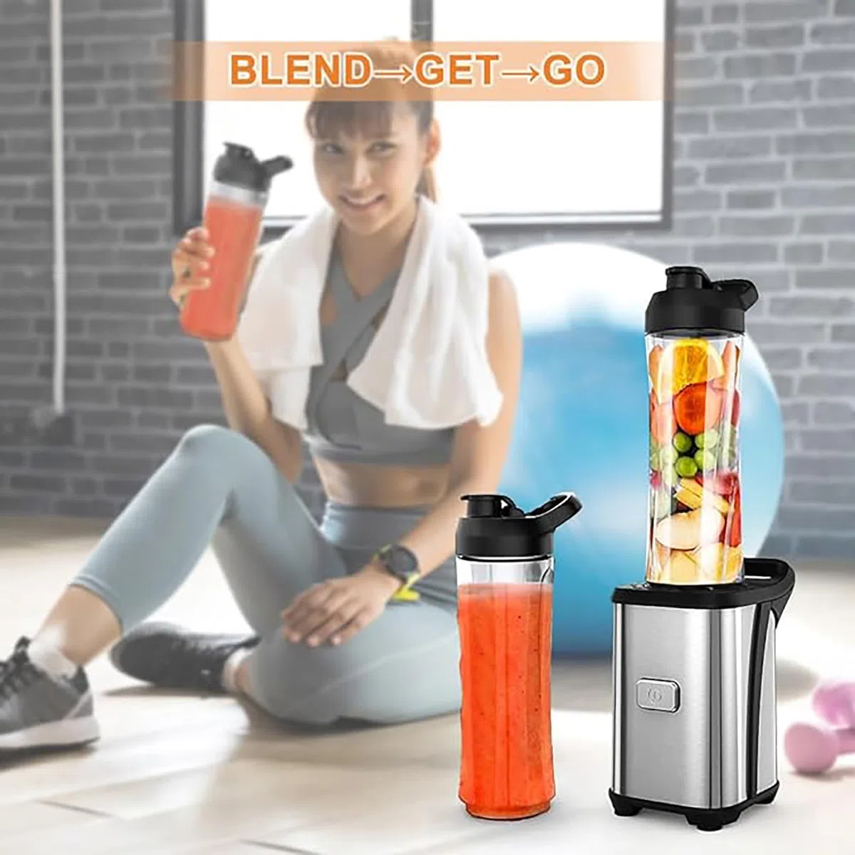 Blender Mixeur, Mini Blender Smoothie 350W avec 2 Bouteilles Portables 600ml, Lames en Acier Inox, Mixeur Portable avec Bouton One Touch, Verrouillage Sécurité, Facile Nettoyer