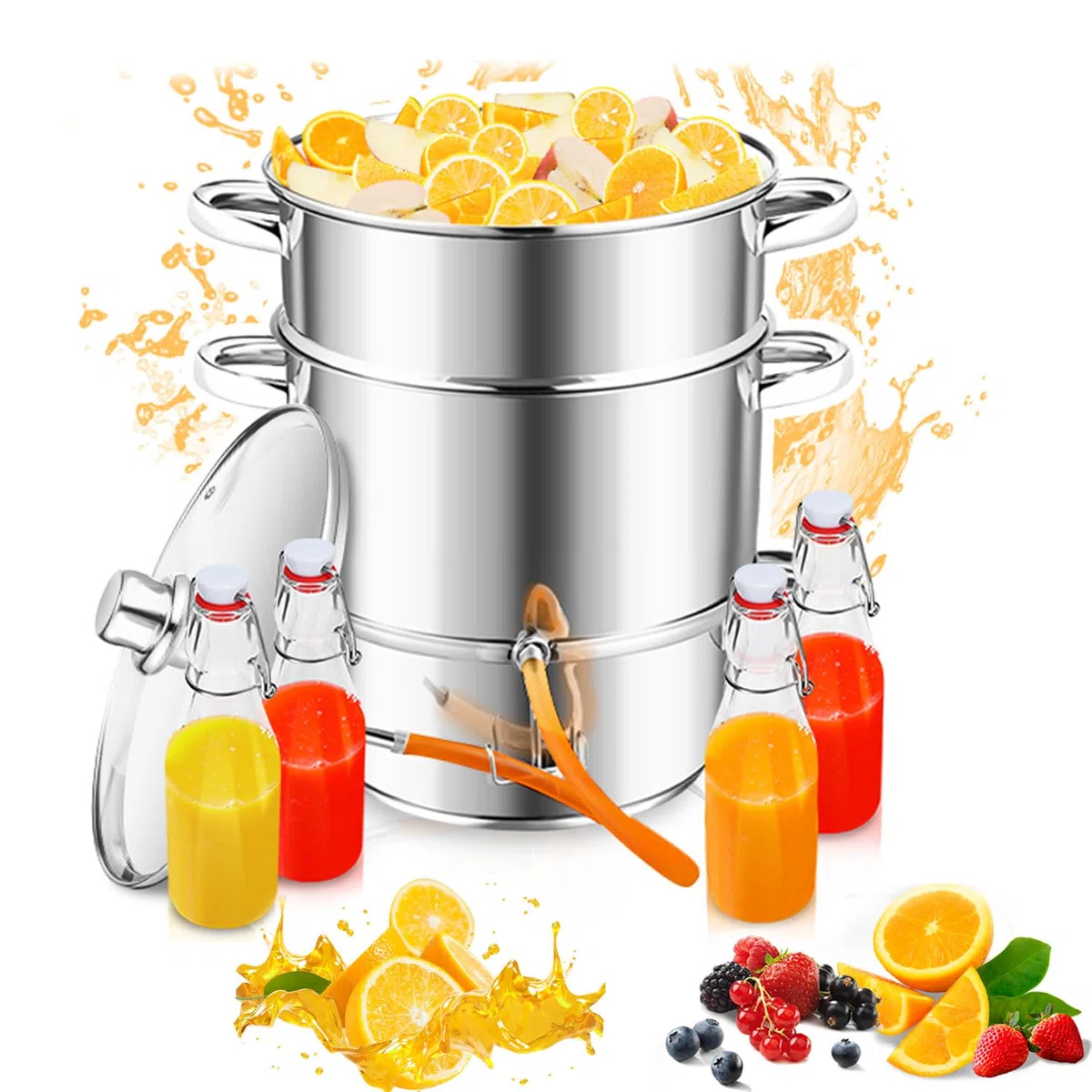 8L Extracteur de jus à Vapeur, Extracteur de jus pour Fruits et légumes, convient à tous les types de cuisinières, y compris l'induction, INOX | Ø 26 cm