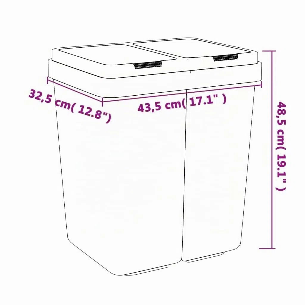 vidaXL Poubelle double anthracite 2x25 L, poubelle de cuisine double, bac de recyclage double, poubelle à deux compartiments