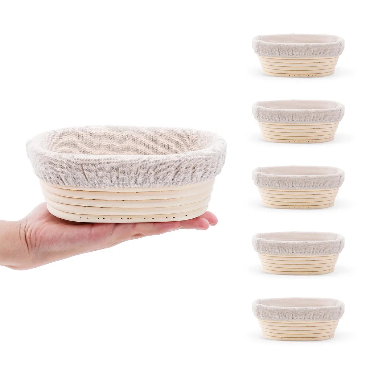 DOYOLLA Lot de 5 mini paniers ovales de 16,5 cm avec doublures pour pâtisserie au levain