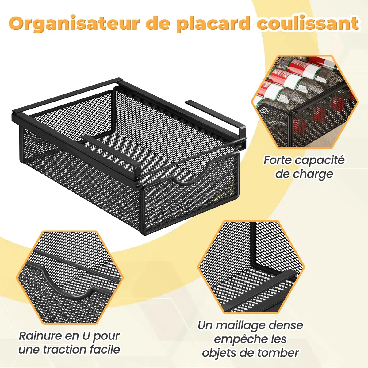 LOVIVER Panier à Tiroir Coulissant Suspendu, Panier de Rangement Coulissant sous Étagère, Organisateur de Rangement sous Armoire, Bureau, Commode, XS