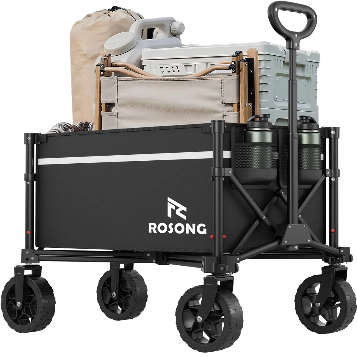 ROSONG Chariot pliable avec roues – Chariot utilitaire et robuste pour épicerie, sport, jardin, shopping, camping – Brouettes (noir, 90 l)
