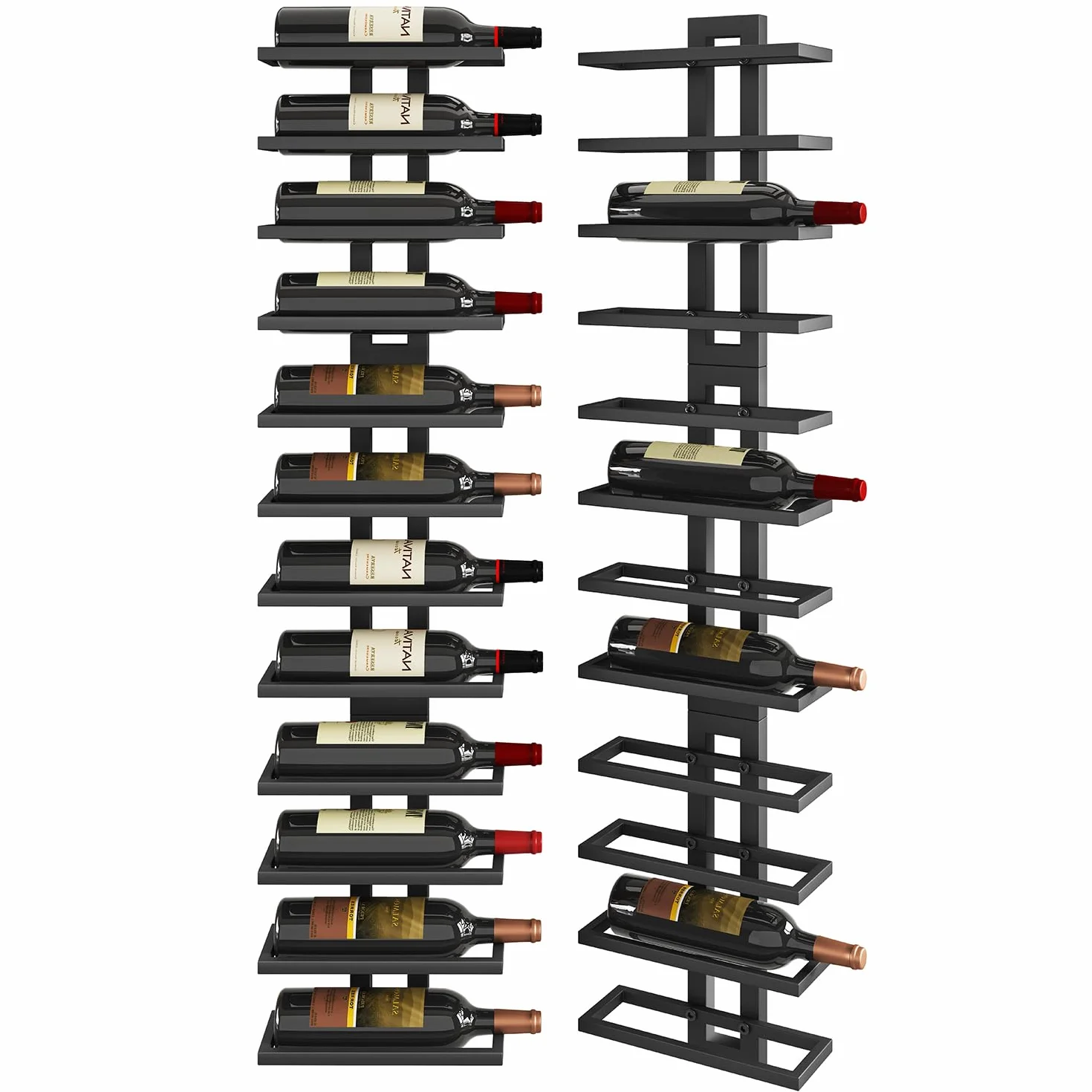 IBUYKE Casier à vin Mural pour 12 Bouteilles, Casiers à Bouteille Métal pour Bouteilles de Vin, Spiritueux, Champagne, DIY Porte Bouteille Mural pour Salle à Manger, Bar à Domicile,Noir TMJ909B