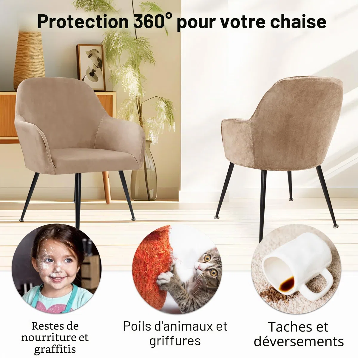 Alishomtll Lot de 4 housses de chaise extensibles en velours universel avec accoudoirs - Détachables et lavables - Pour chaises de salle à manger, cuisine, banquet, mariage et fête (Camel, lot de 4