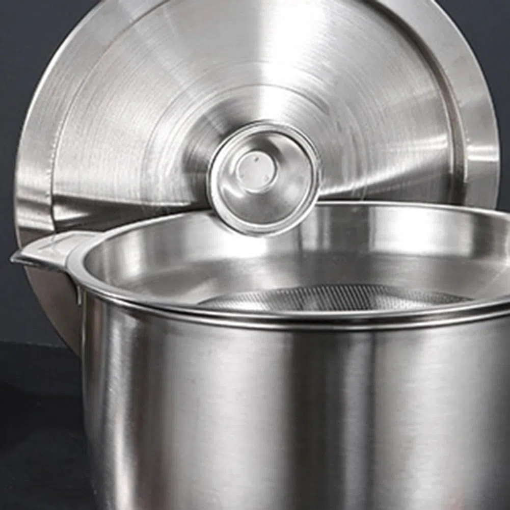 Whychstore Pot filtrant à huile en acier inoxydable avec couvercle, pot filtrant multifonction avec réservoir de stockage d'huile avec bol empilable (5,2 l)