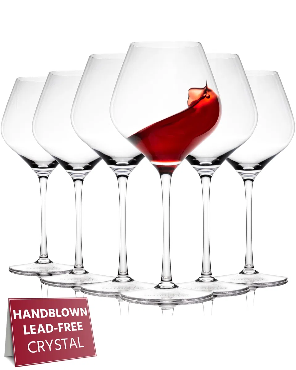 Gusto Nostro Ensemble de 6 Verres à Vin – Verre à Vin en Cristal de Grande Contenance – Lavables au Lave-Vaisselle, Élégants et Fins pour les Mariages et les Fêtes