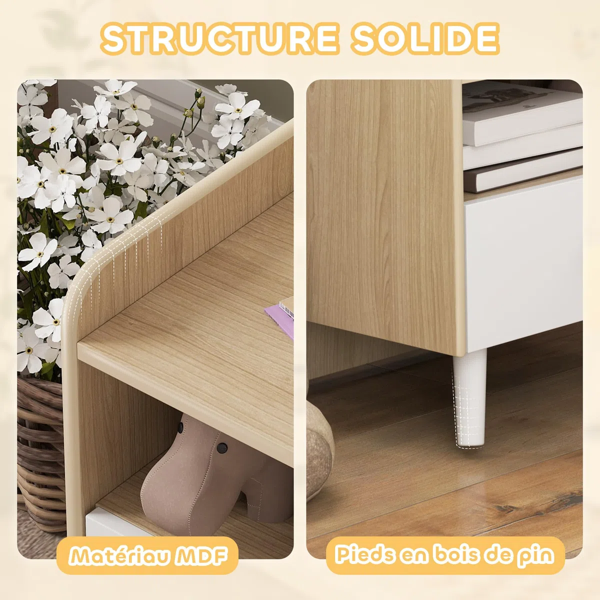 AIYAPLAY Table de Chevet Enfant Table de Nuit Enfant avec tiroir et Niche, Petite Table d'appoint en Bois pour Chambre d'enfant, 40L x 32,5l x 40H cm, Blanc
