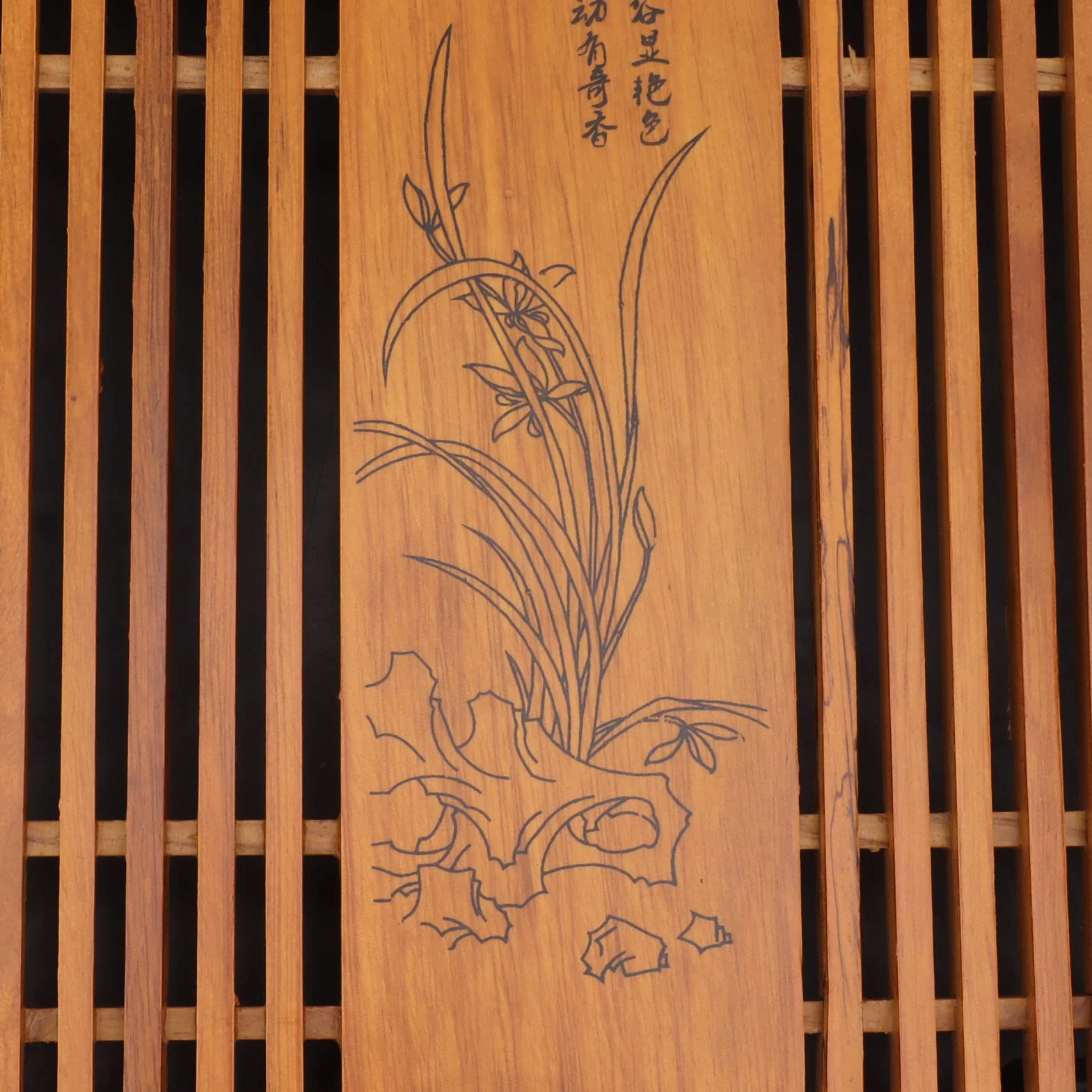 Kungfu Plateau à thé Chinois Gongfu Plateau à thé Drainage Stockage de L'eau Table à thé en Bois avec Tuyau de Vidange Exécution Exquise (Orchidée jaune)