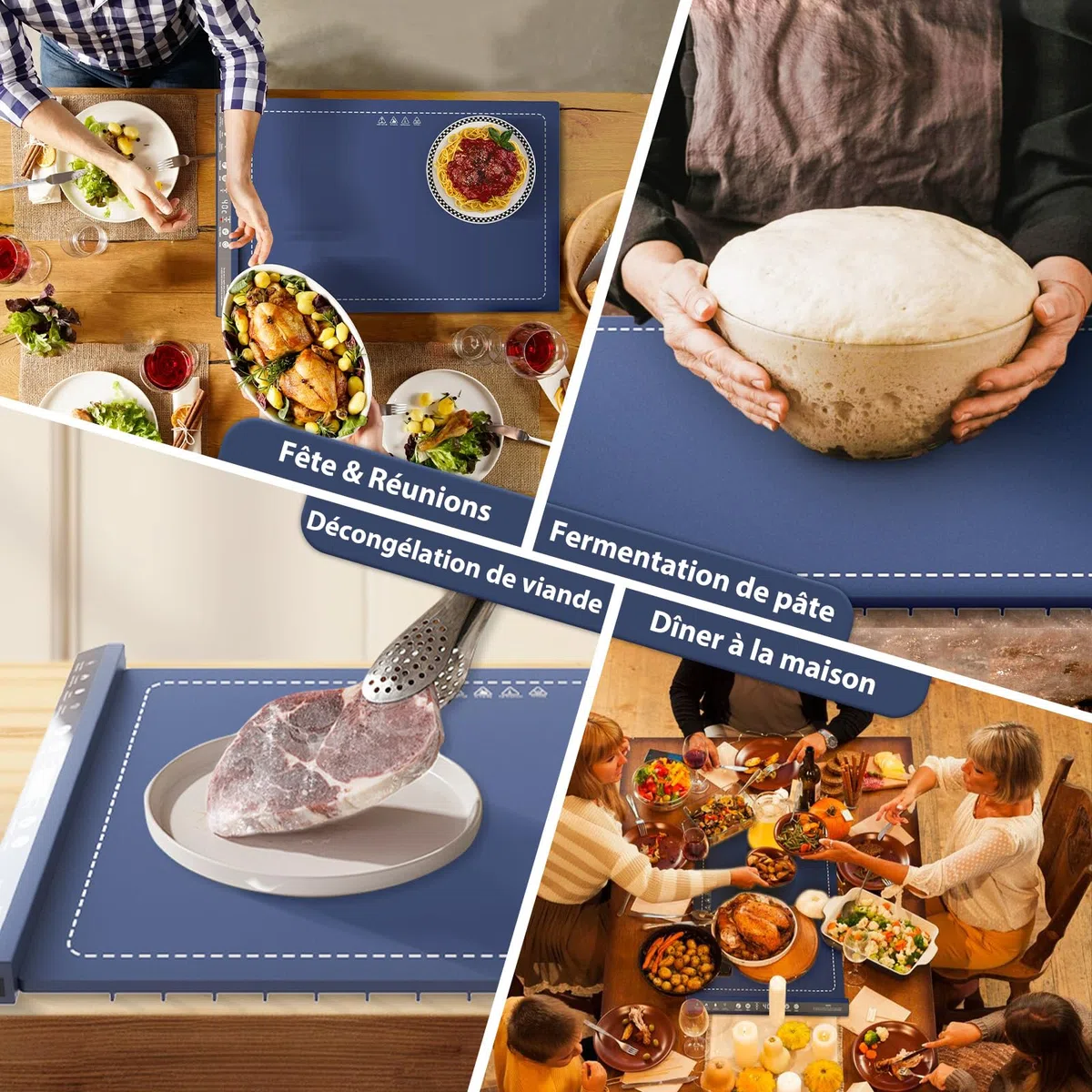 Tapis Chauffant Alimentaire 57x39 cm – Plateau Chauffant en Silicone avec 8 Niveaux de Température, Minuterie, Pliable pour Buffet, Fête, Pique-nique, Camping