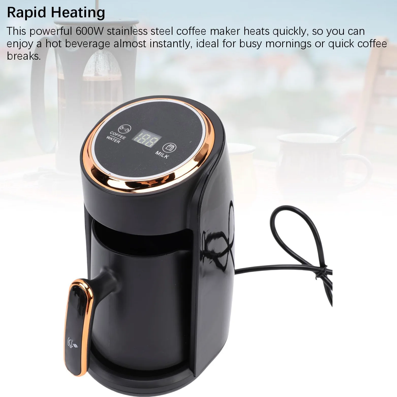SIXRUN Cafetière Turque Électrique 600W, Machine à Café en Acier Inoxydable 300ml, Anti-débordement, Chauffage Rapide, pour Bureau et Maison