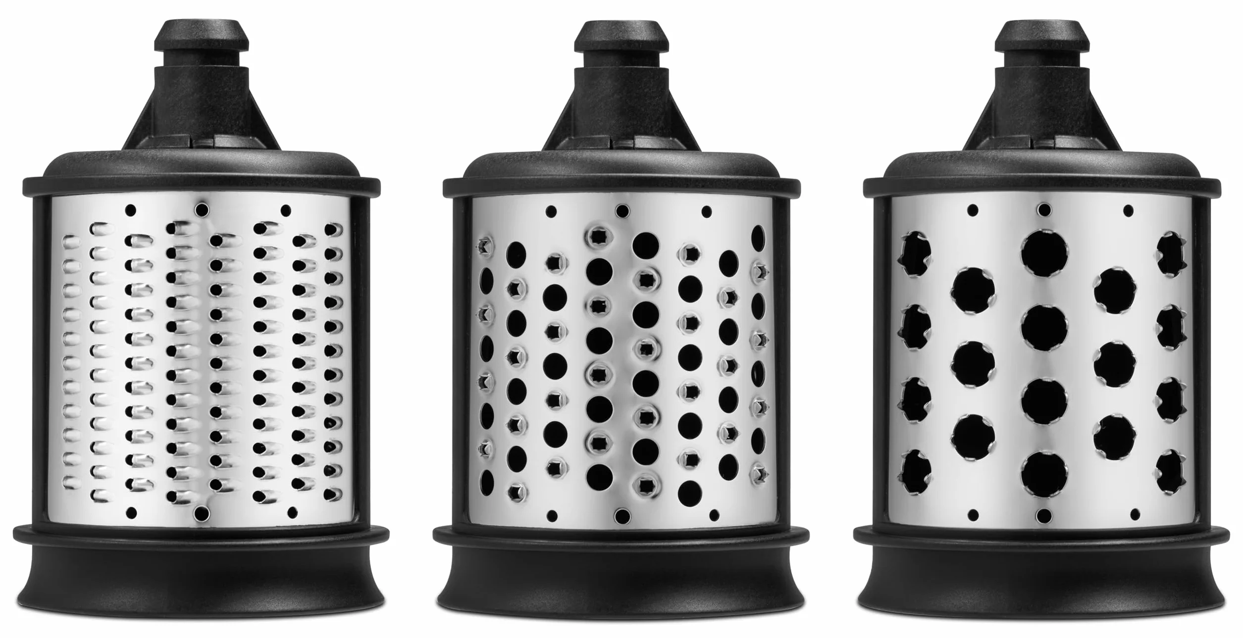 KitchenAid Accessoire Râpes - 5KSMEMVSC - Supplement de 3 Pièces de Râpes pour Légumes, Fromage et Plus - Trancheuse Rapide - Inox