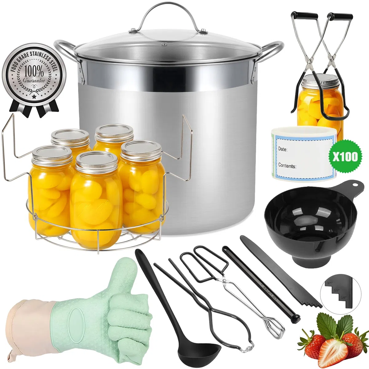 Marmite à Conserves en Acier Inoxydable avec Grille et Couvercle – Grand Stérilisateur pour Bocaux – Kit Complet pour Débuter les Conserves Maison (Noir, 19 L)
