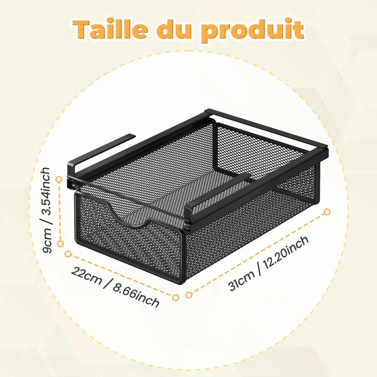 LOVIVER Panier à Tiroir Coulissant Suspendu, Panier de Rangement Coulissant sous Étagère, Organisateur de Rangement sous Armoire, Bureau, Commode, XS
