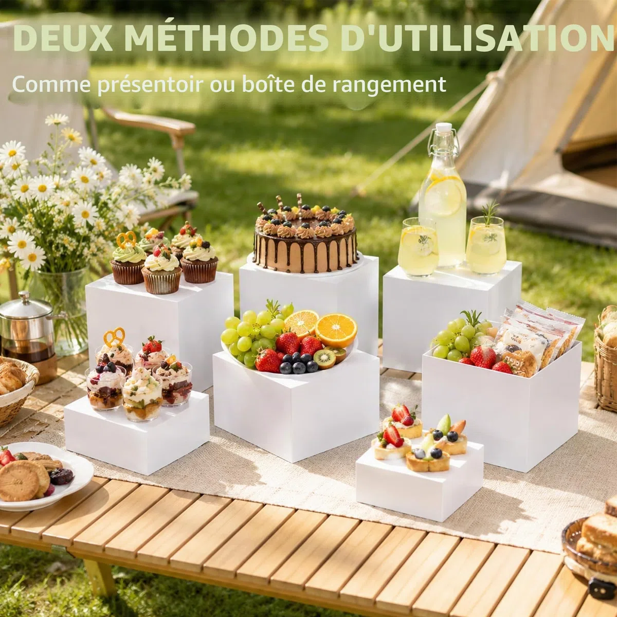 Afeeler Lot de 6 Presentoir Aperitif Buffet Cube, Présentoir a Gâteaux Acrylique avec fond creux, Supports de Buffet Mariage pour Traiteur Dessert Figurines Aliments (Blanc, 5-10in)