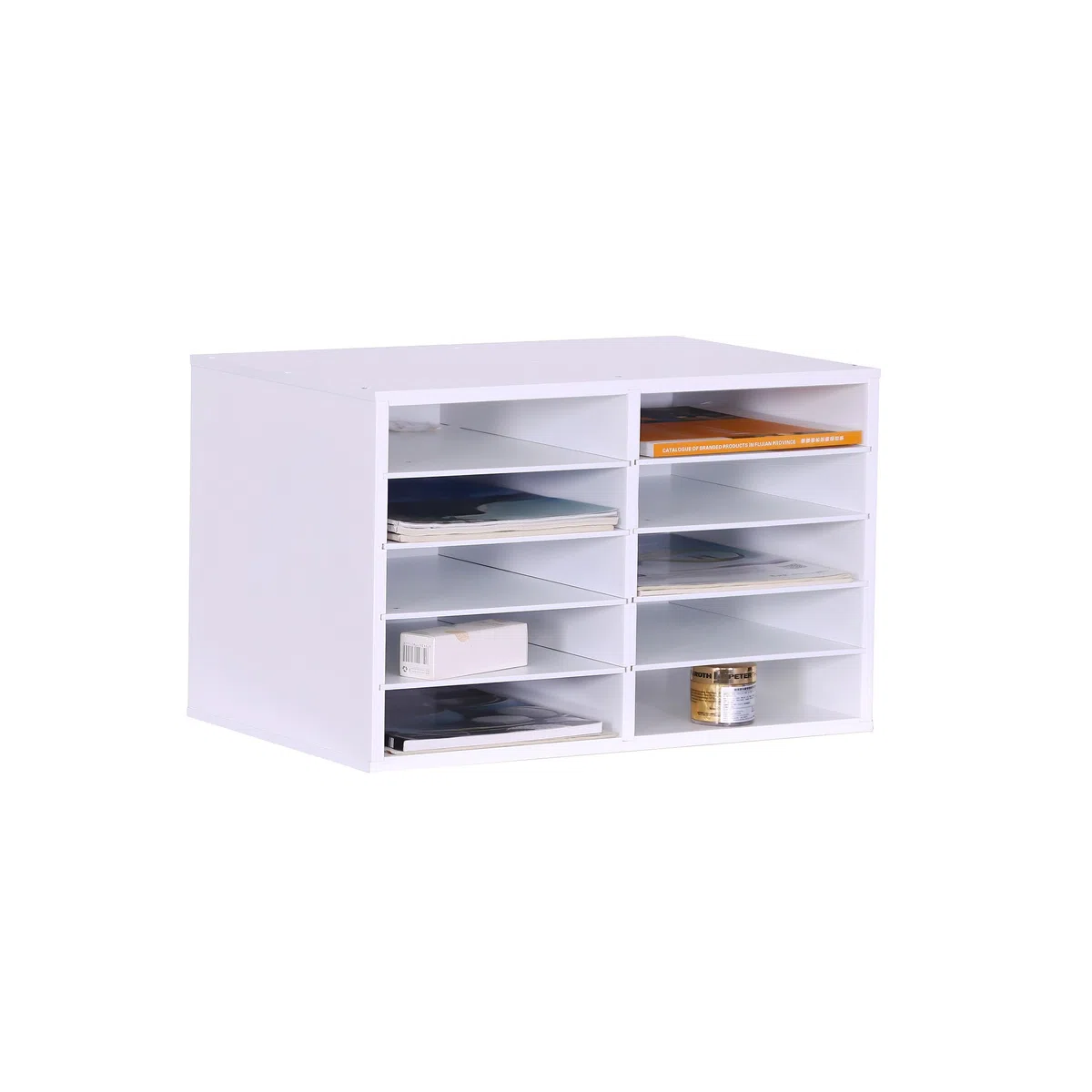 Relaxdays Documentation en Bambou, A4, 10 Compartiments, Bureau, H x L x P 31 x 49 x 31 cm, Organiseur, Blanc