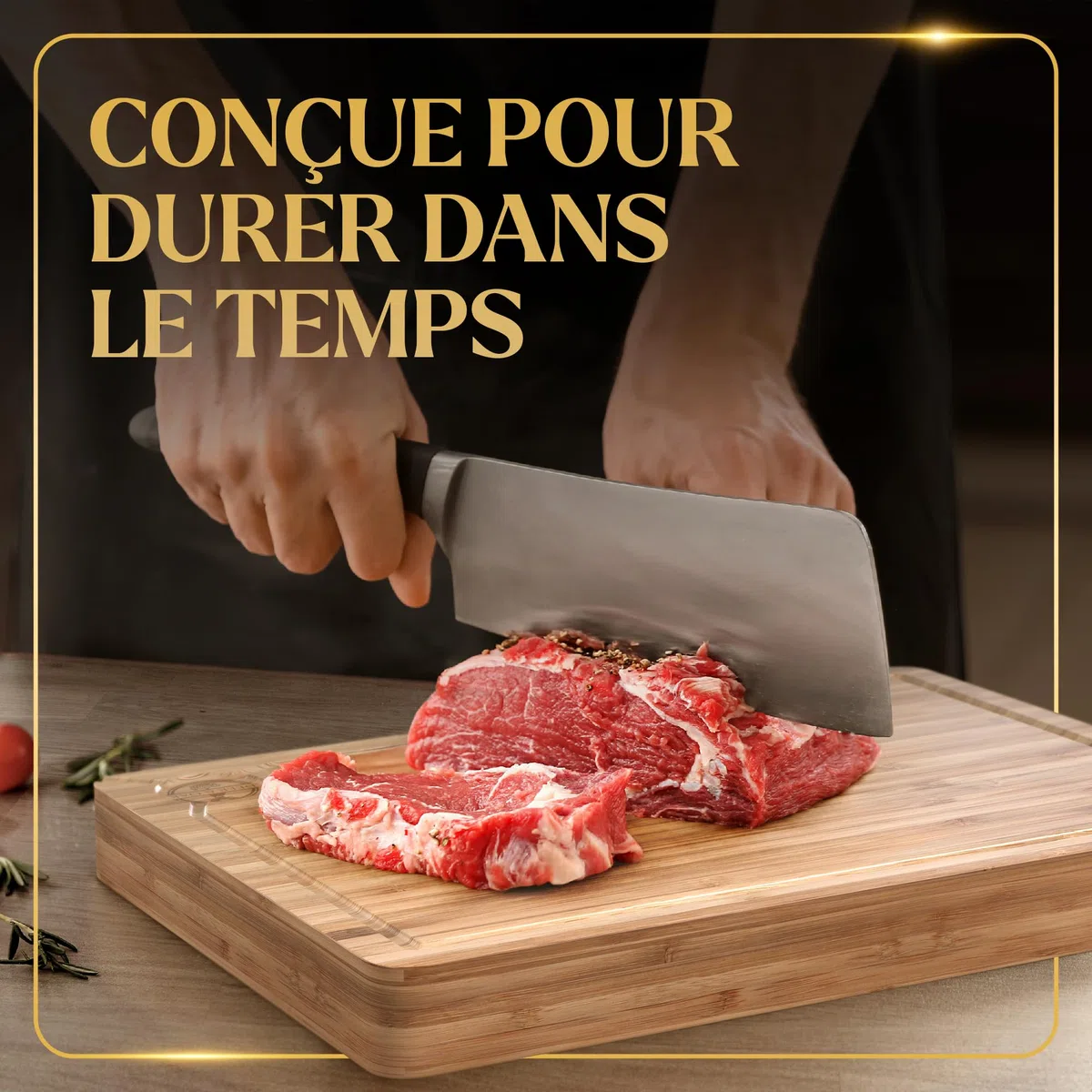 Deer & Oak Planche à découper extra large – Bloc de boucher en bambou de qualité supérieure, 40 x 30 x 3.8 cm, planche à découper en bois pour cuisine, planche à découper très résistante