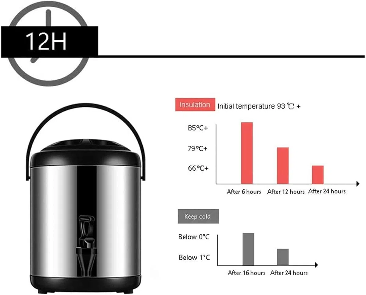 Distributeur d'eau Chaude et Froide,Bouilloire Thermostat, Distributeur de Boisson en Acier Inoxydable,Grande Capacité,10-12 Heures,Black-8L