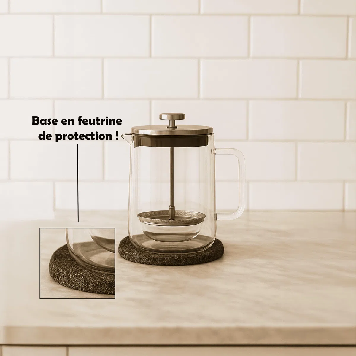 Nuts – Cafetière À Piston Double Paroi 800 ml En Verre Borosilicate | Isolation thermique double paroi, compatible thé et café, lave-vaisselle, base feutrée protectrice