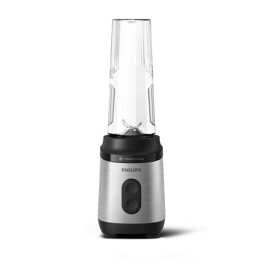 Philips Blend & Go Série 3000 Mini Blender Smoothie – 350W, Gobelet 0,6L, Lames Détachables 4 Branches, 2 Vitesses, Compatibles Lave-vaisselle, Technologie ProBlend, Compact, Argent (HR2671/00)