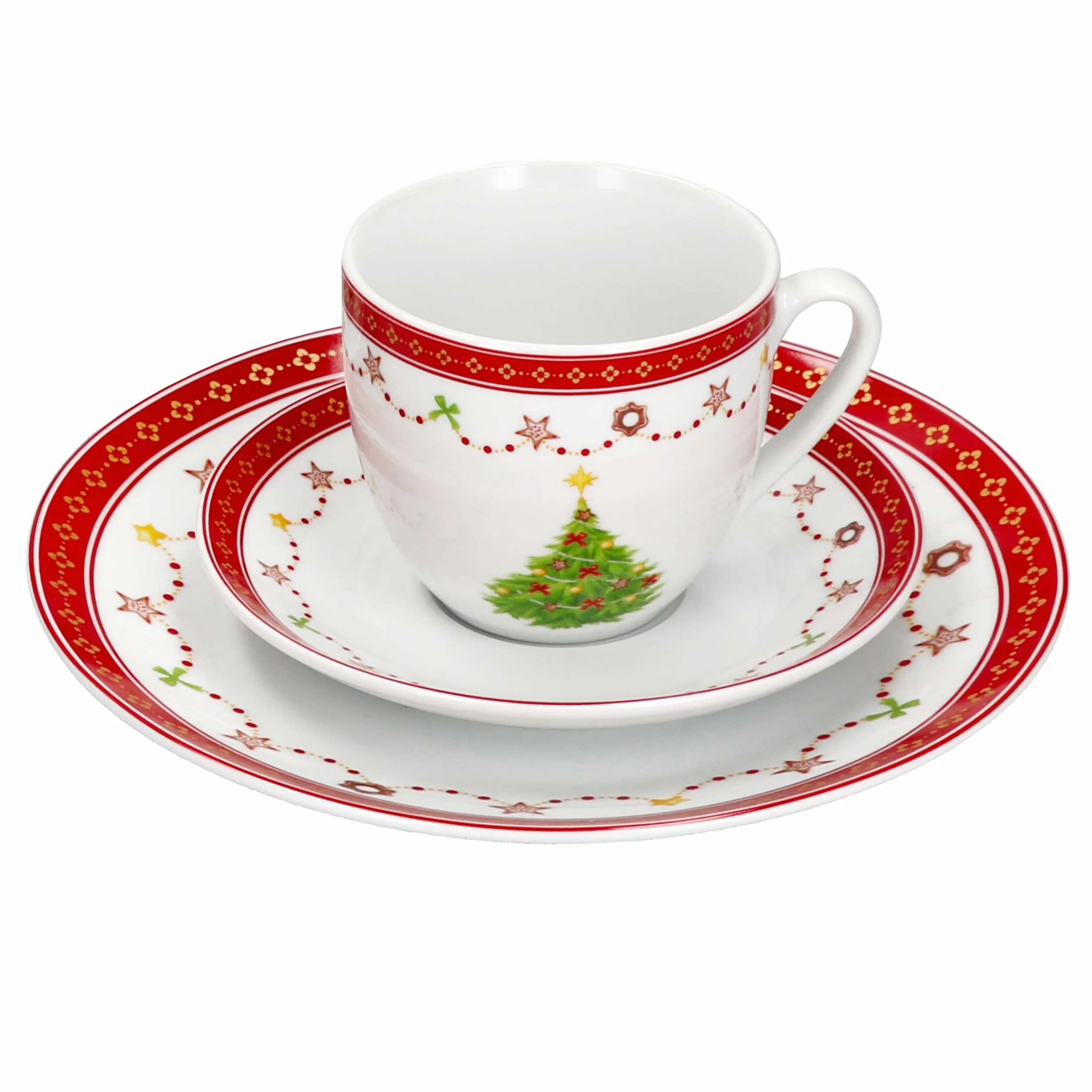MamboCat Weihnachtstraum Service à café 18 pièces I Service à café en porcelaine pour 6 personnes avec décor de Noël I 6 tasses à café de 190 ml, soucoupes et assiettes à gâteau I Vaisselle pour Noël