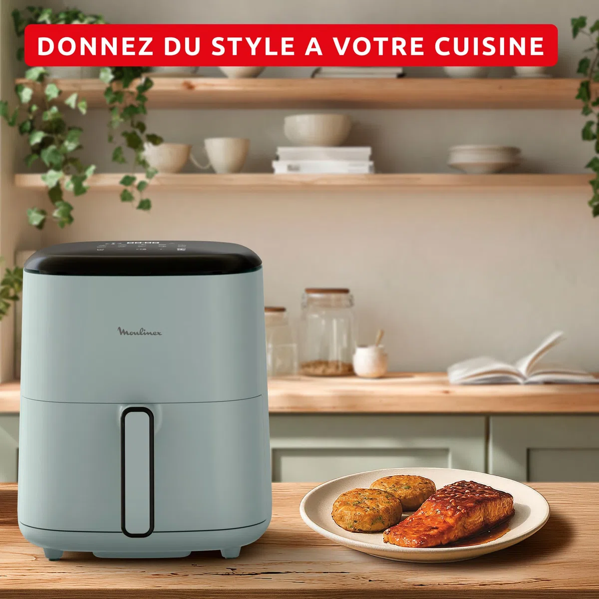 Moulinex Easy Fry POP EUCALYPTUS 5L, air fryer, Jusqu'à 6 personnes, 10 Programmes intuitifs, Ecran tactile digital, Gain de temps et d'énergie, EZ2454F0