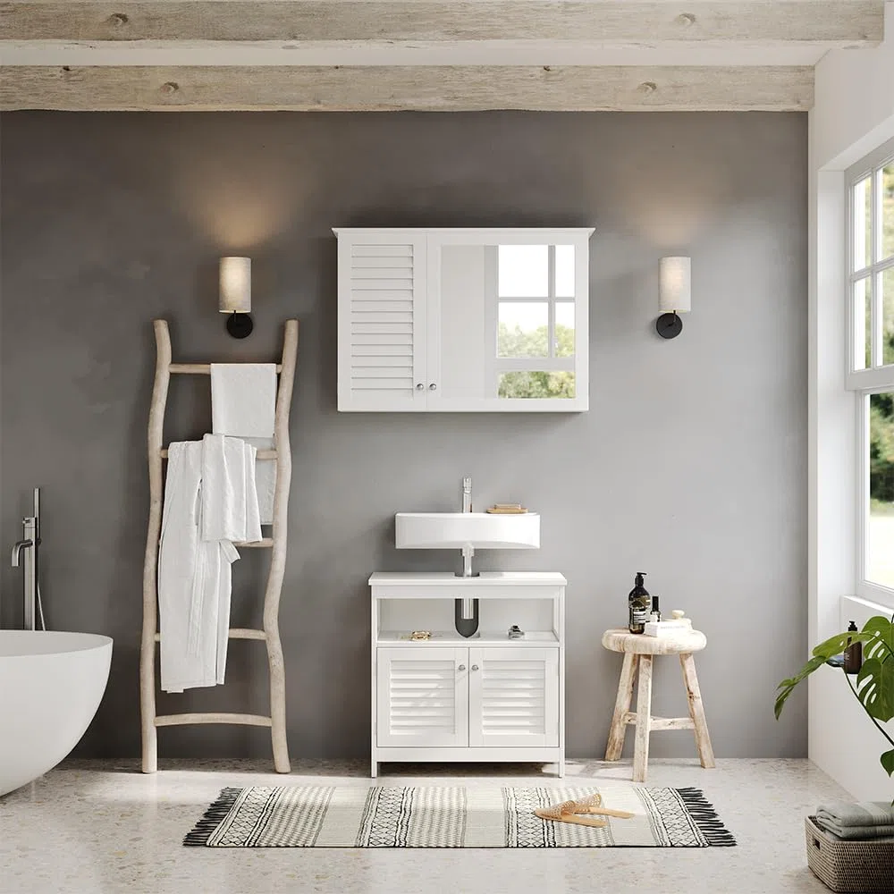 Vicco Armoire de Toilette Riad, Blanc, 68x48cm avec 2 Portes, pour Montage Mural pour Le Rangement des Accessoires de Salle de Bain