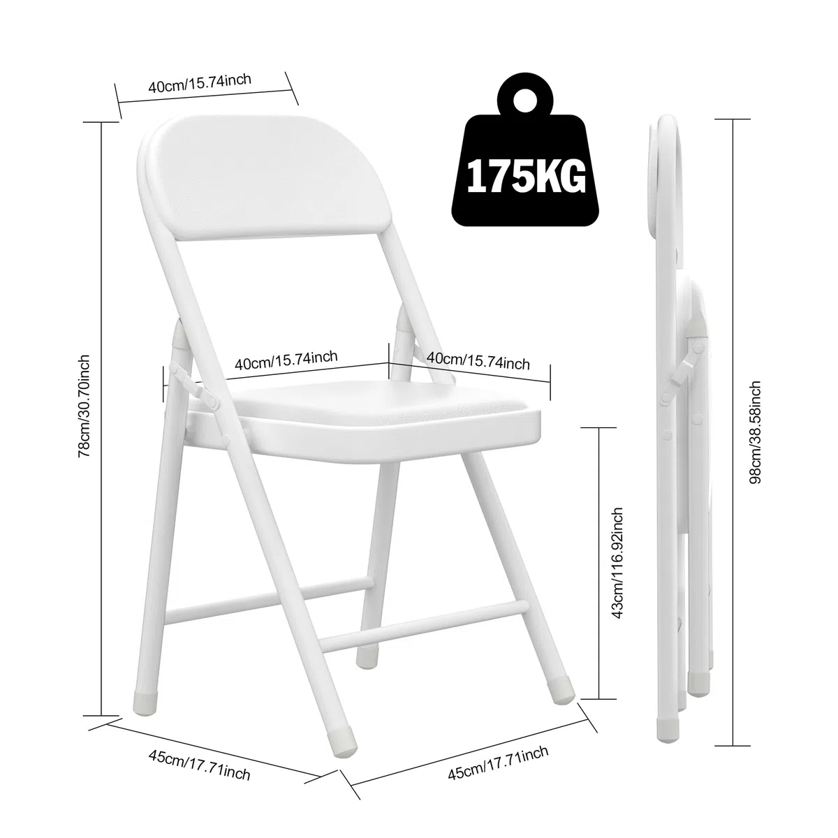 lot 2 Chaise Pliante Salle a Manger Interieures Exterieur, Chaise Camping Pliante Confortable avec Assise Rembourrée en Simili Cuir, Chaises Pliantes de Cuisine, Terrasse, Jardin, Blanche