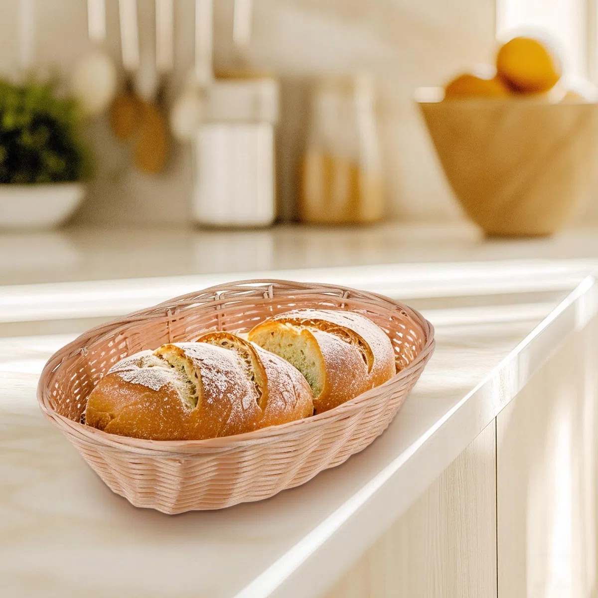 SINJEUN Lot de 15 corbeilles à pain ovales en plastique - 23 x 15 x 6,5 cm - Corbeille à pain ovale - Panier de rangement tressé - Pour cuisine, pain, fruits