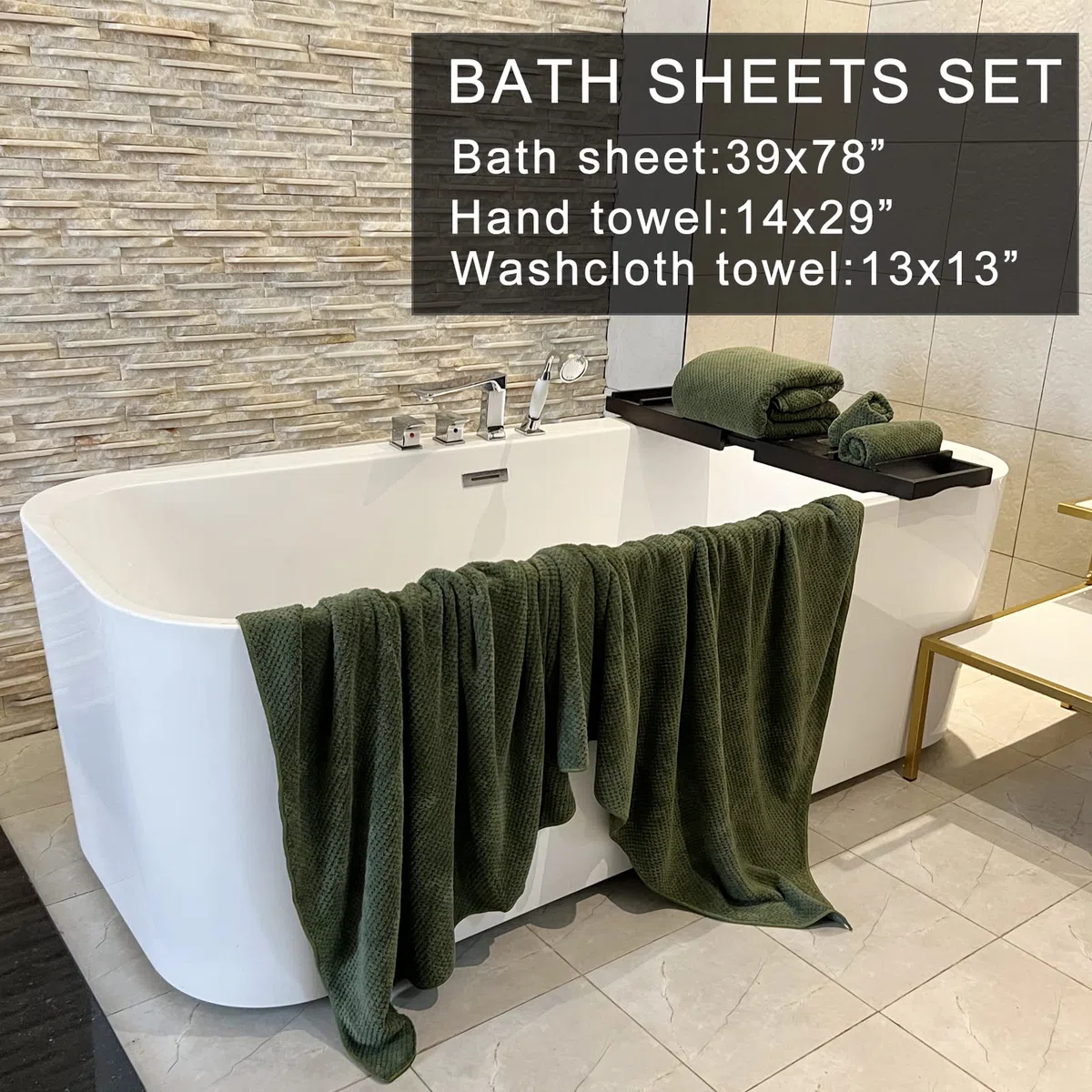 ANYBOY Serviette de Bain 80% Polyester Green, Bath Towel Set 6-Piece,Drap de Bain 200x100