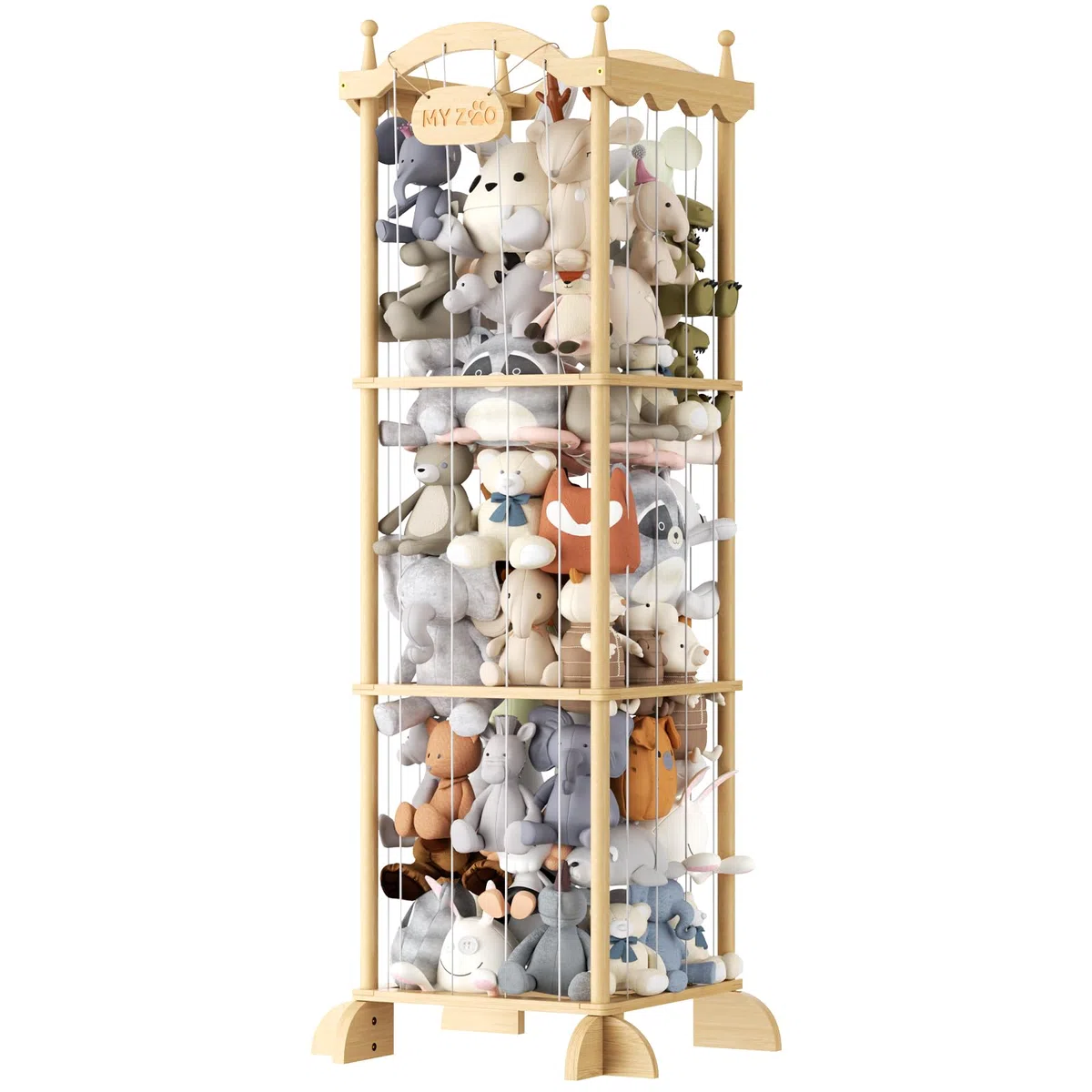 COSYLAND Meuble Rangement Enfant en Bois Naturel en Forme de Château 134x43x43cm - Rangement Jouet Enfant et Coffre à Jouet pour Chambre, Salle de Jeux, Crèche ou École
